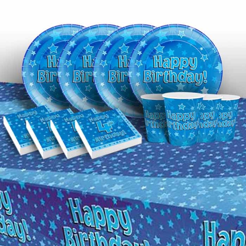 Party Packs - 4th Birthday Tableware Blue