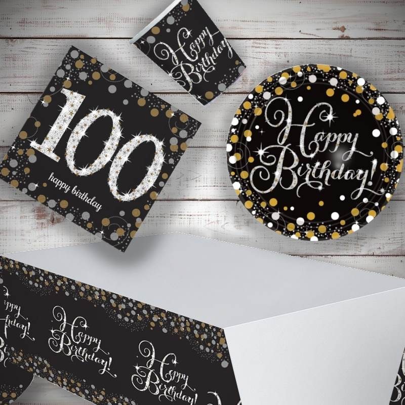 Gold & Black 100th Birthday Party Pack (Starter)
