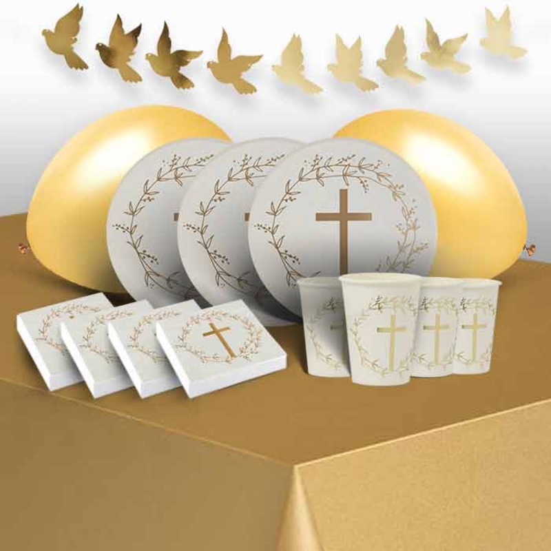 Gold Religious Cross Party Pack with Decorations