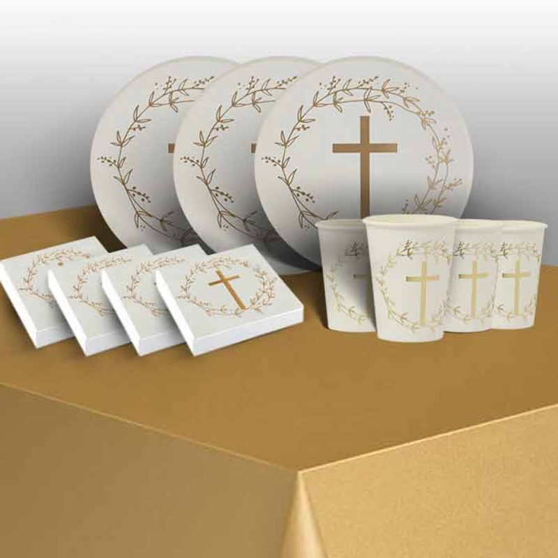 Gold Religious Cross Tableware Party Pack