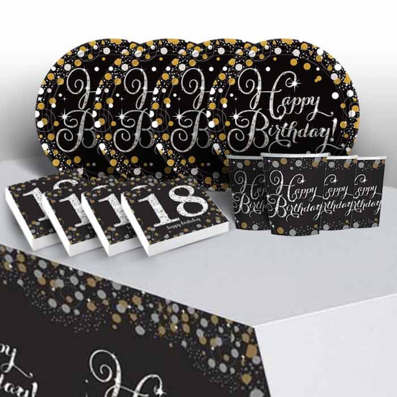 Gold Sparkling 18th Birthday Tableware Kit with Plates & Napkins