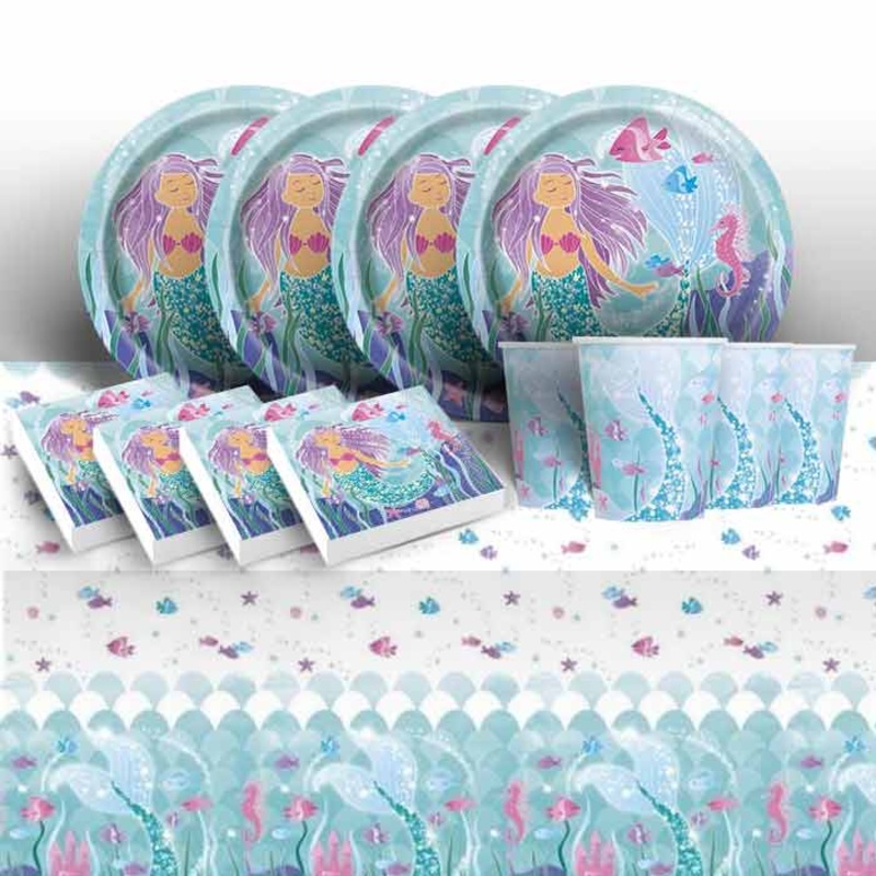 Mermaid Party Plates and Cups Tableware Pack