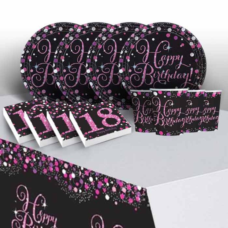 Pink & Black 18th Birthday Party Kit with Plates and Napkins