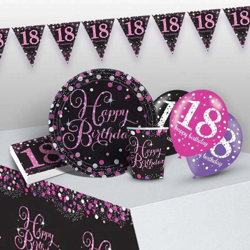 Pink & Black 18th Birthday Party Pack with Decorations