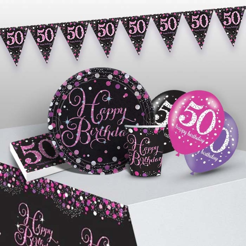 Pink & Black 50th Birthday Pack with Decorations