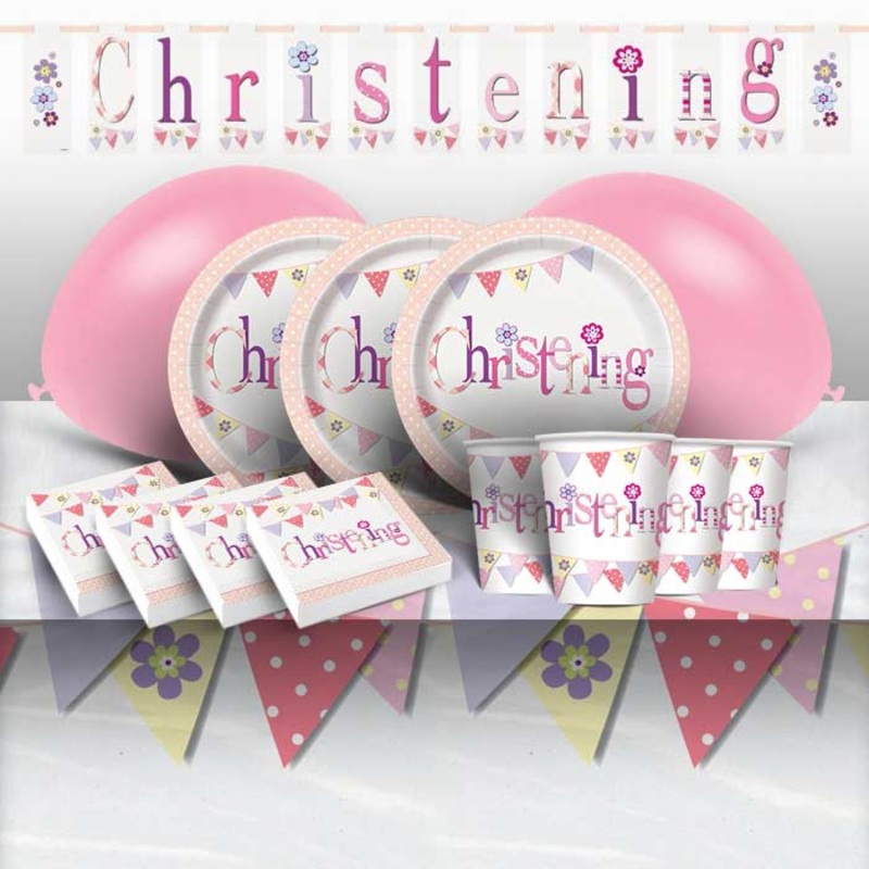 Pink Bunting Christening Party Pack (Premium)