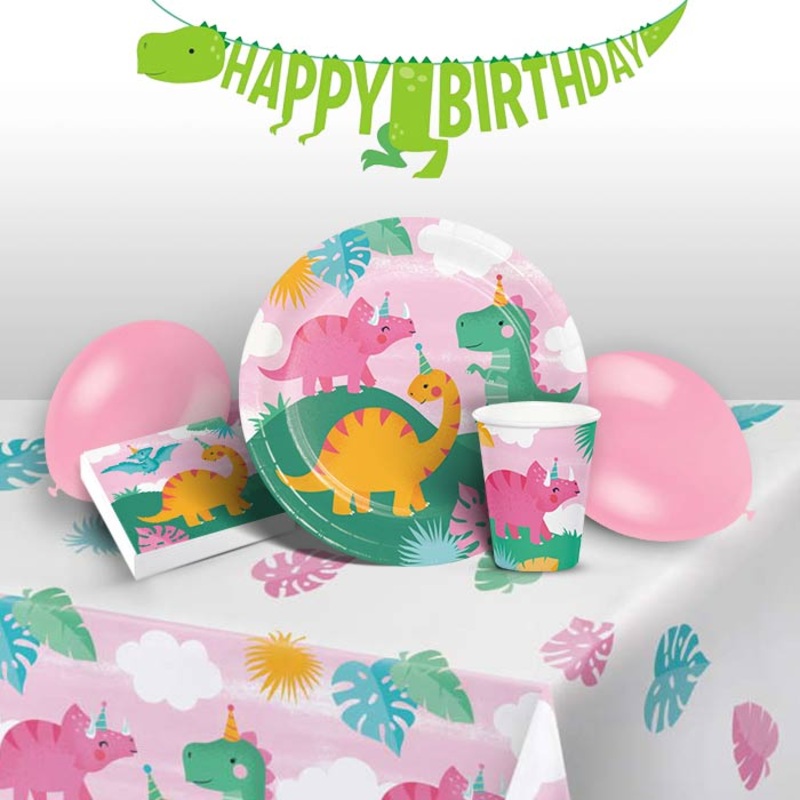 Pink Dinosaur Party Pack with Decorations
