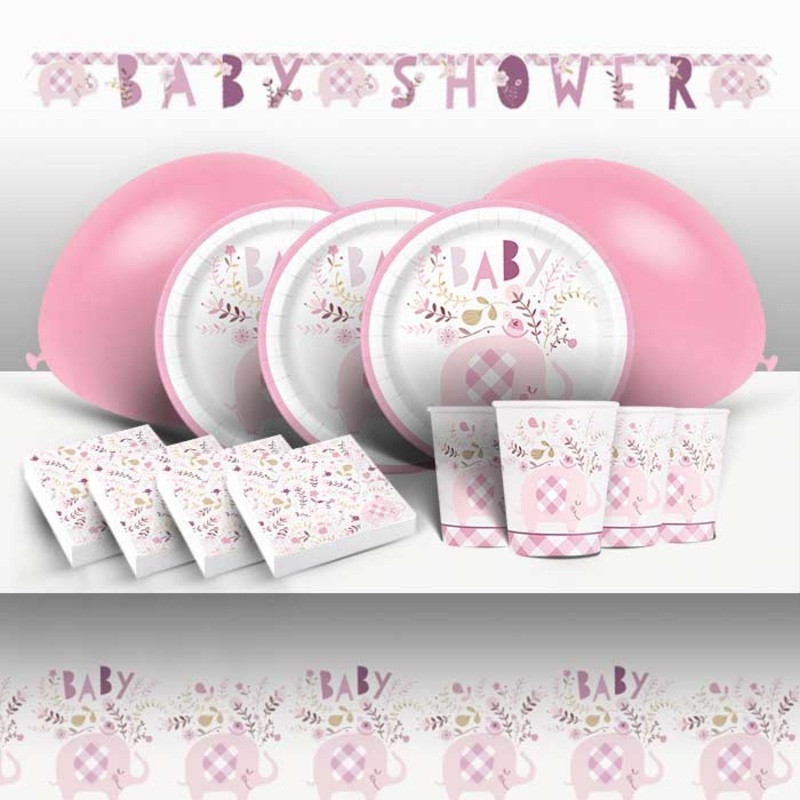 Pink Elephant Baby Shower Party Pack