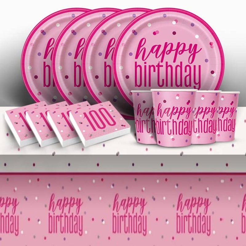 Pink Glitz 100th Birthday Party Pack (Starter)