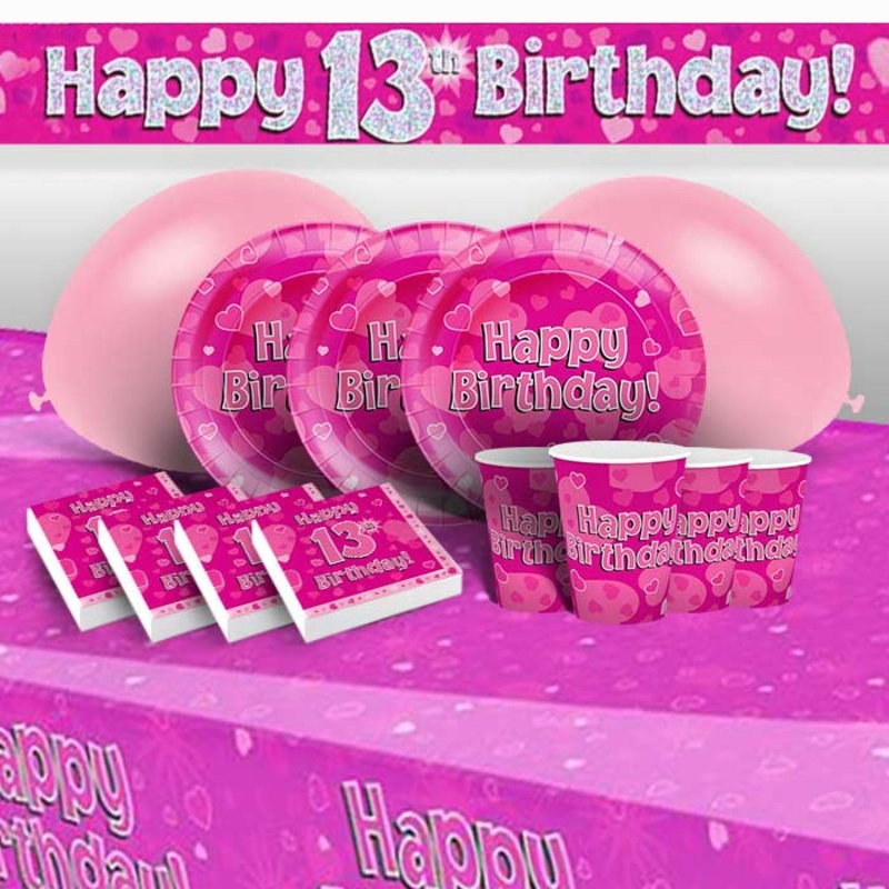 Pink Heart 13th Birthday Pack  Banner & Party Supplies