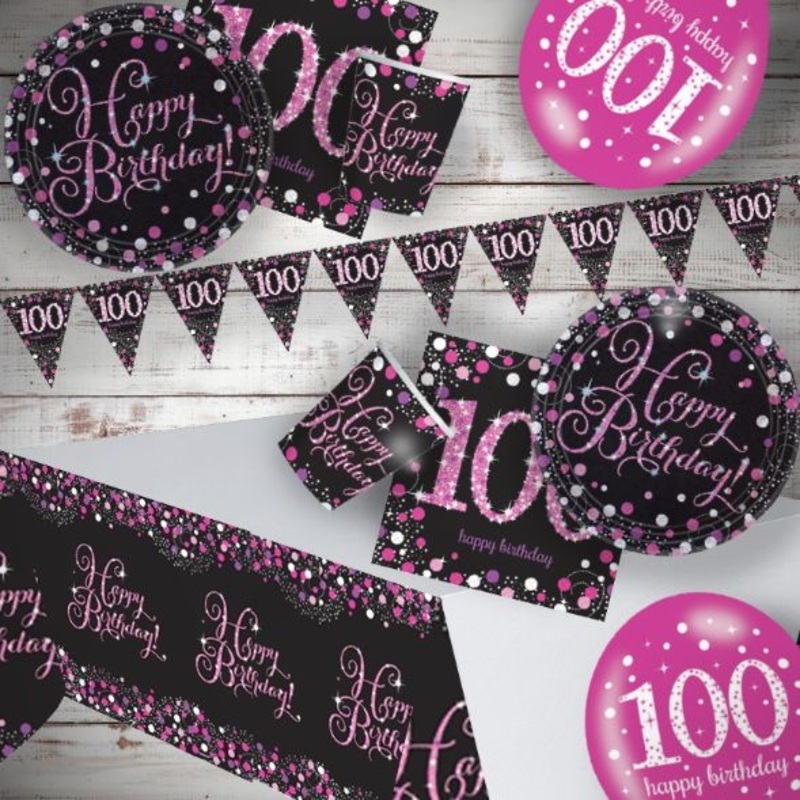 Pink Sparkling Premium 100th Birthday Party Pack