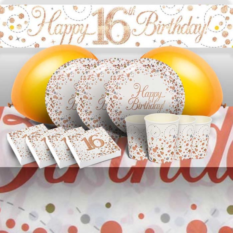 Rose Gold Fizz 16th Party Pack with Decorations