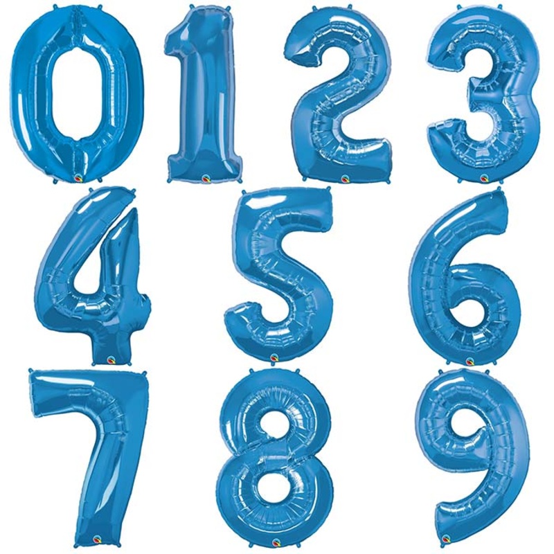 Blue Foil Number Balloons - Qualatex 34 inch