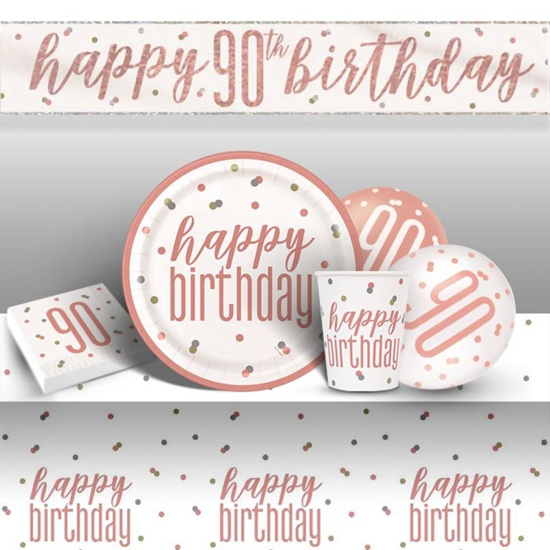 Glitz Rose Gold 90th Birthday Party Pack (Premium)