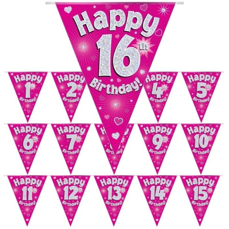 Hearts Pink Birthday Bunting (Choose Your Age)