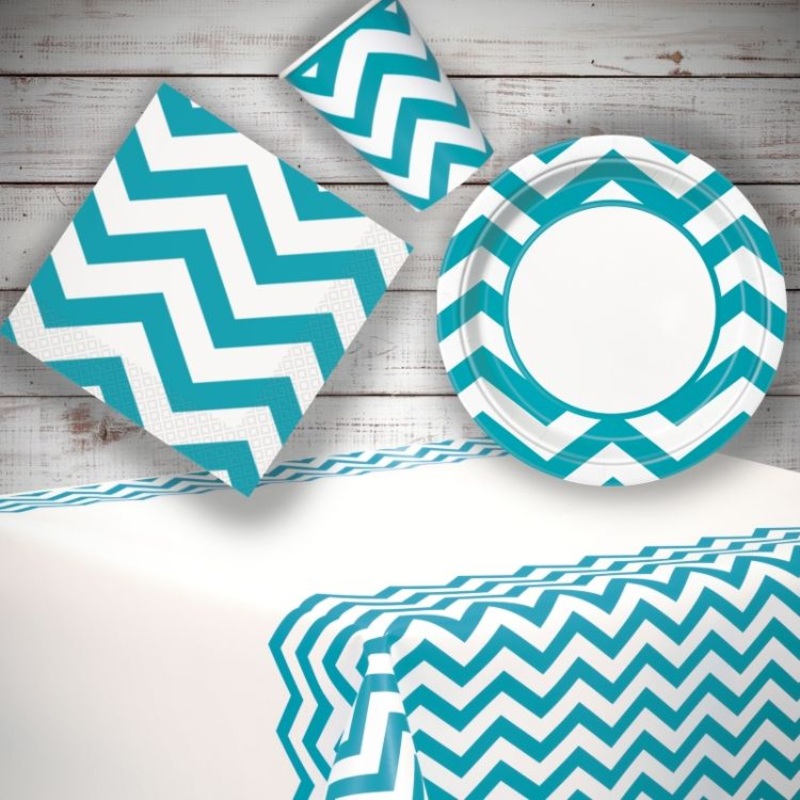 Party Pack - Teal Blue Chevron Tableware