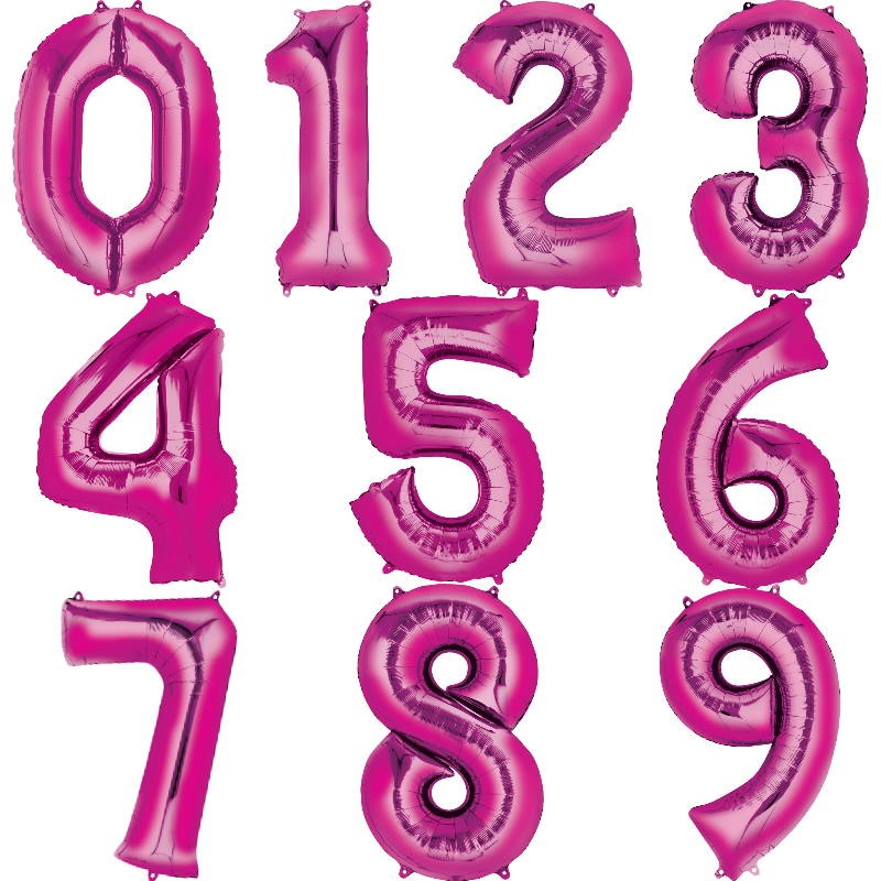 Pink 16" 0-9 Number Shaped Foil Balloon - Air Fill