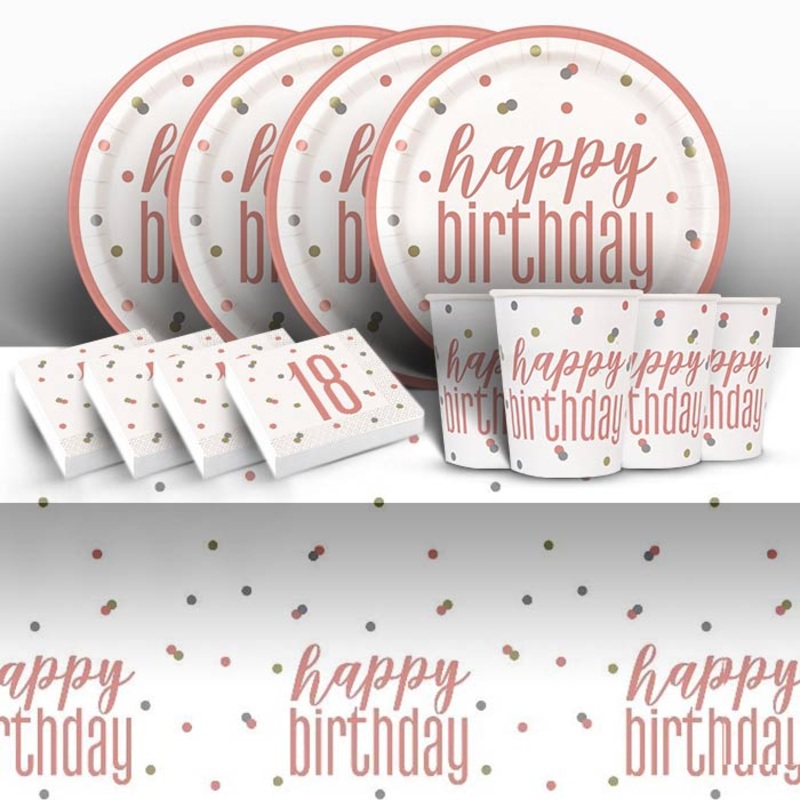 Rose Gold 18th Birthday Tableware Party Kit