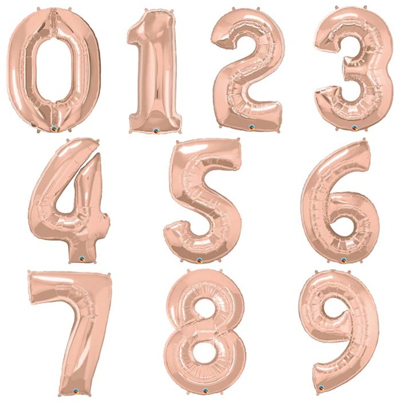 Rose Gold Number Balloons - Qualatex 34 inch