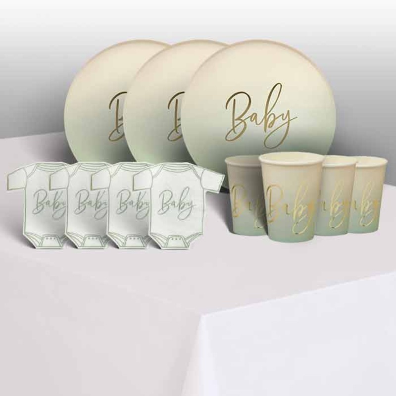 Sage Green Baby Shower Tableware Party Pack
