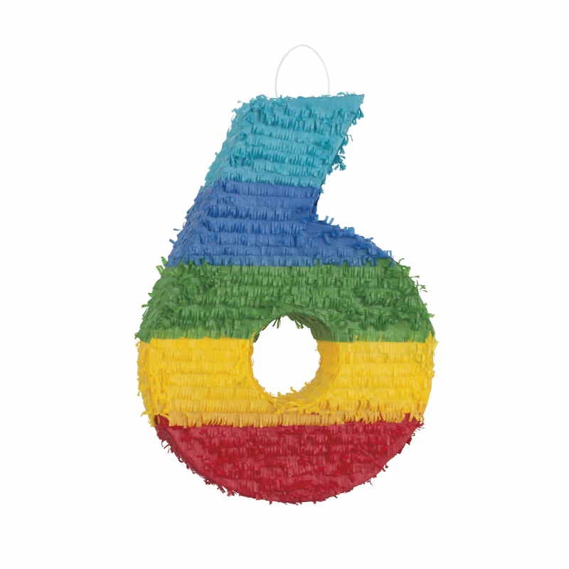 Number 6 Pinata Colourful Stripes