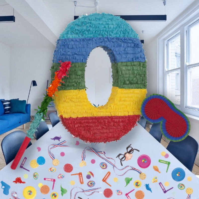 Colourful Stripes Number 0 Pinata Party Kit with Favours and Confetti - Buy Online
