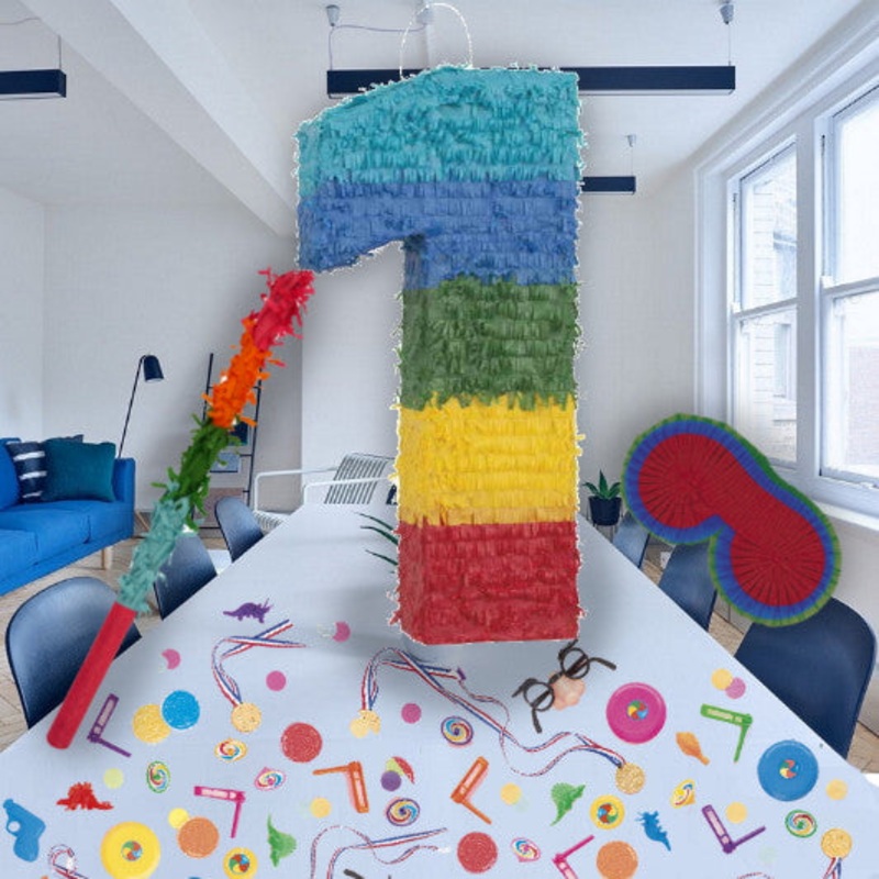 Colourful Stripes Number 1 Pinata Party Kit with Favours and Confetti - Buy Online