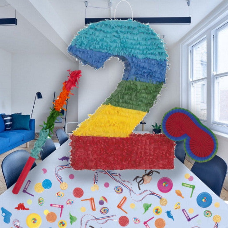 Colourful Stripes Number 2 Pinata Party Kit with Favours and Confetti - Buy Online