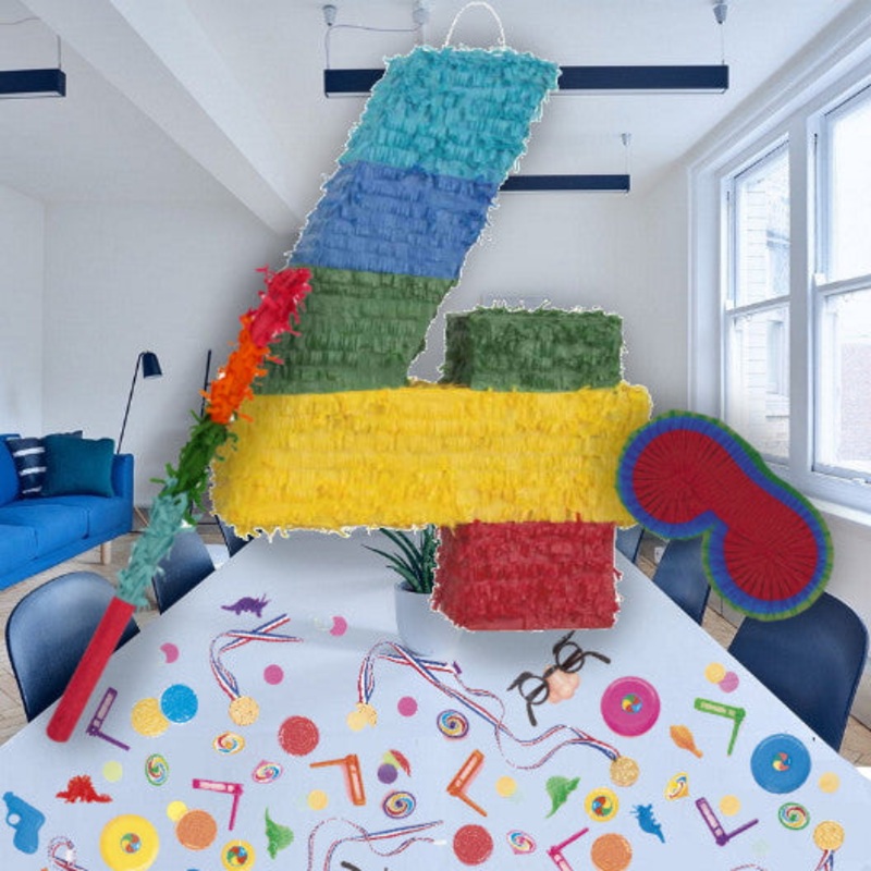 Colourful Stripes Number 4 Pinata Party Kit with Favours and Confetti - Buy Online