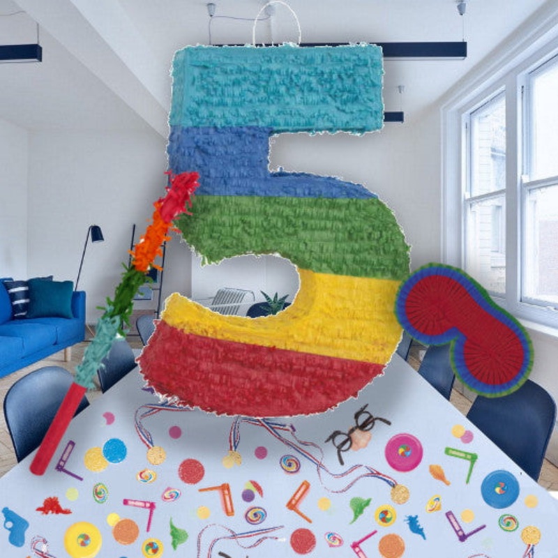 Colourful Stripes Number 5 Pinata Party Kit with Favours and Confetti - Buy Online