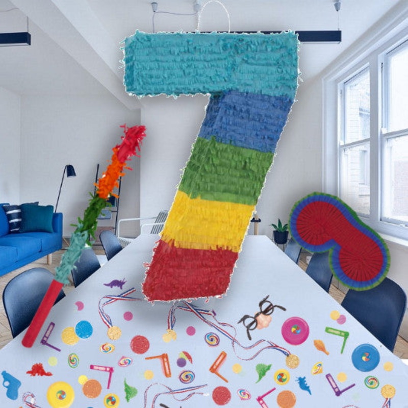 Colourful Stripes Number 7 Pinata Party Kit with Favours and Confetti - Buy Online