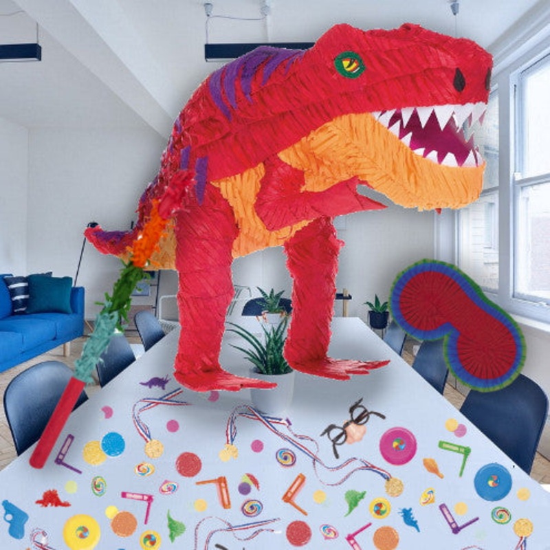 Dinosaur T-Rex Pinata Party Kit with Favours and Confetti