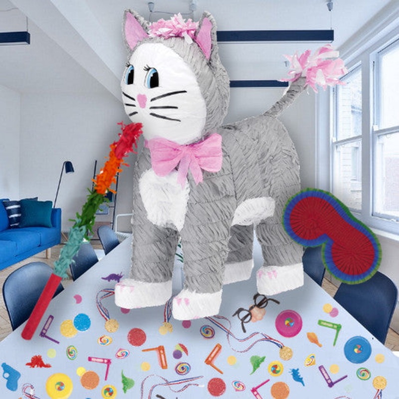 Grey Cat Pinata Party Kit with Favours and Confetti - Buy Online