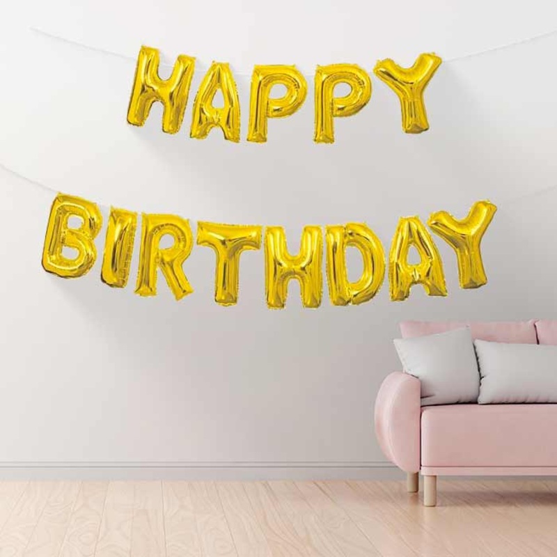 Happy Birthday Balloon Banner Gold