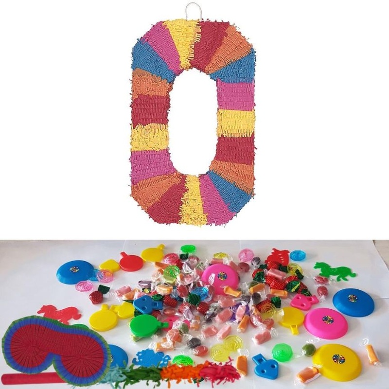 Number 0 Rainbow Design Pinata Party Kit with Favours and Confetti - Buy Online