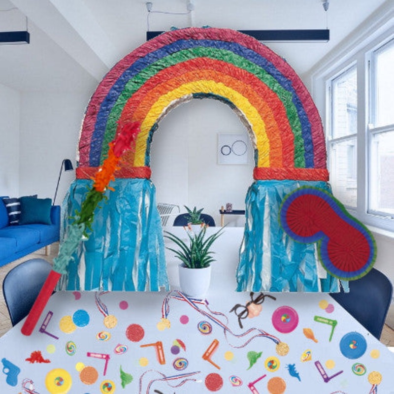 Rainbow Pinata Party Kit with Favours and Confetti - Buy Online