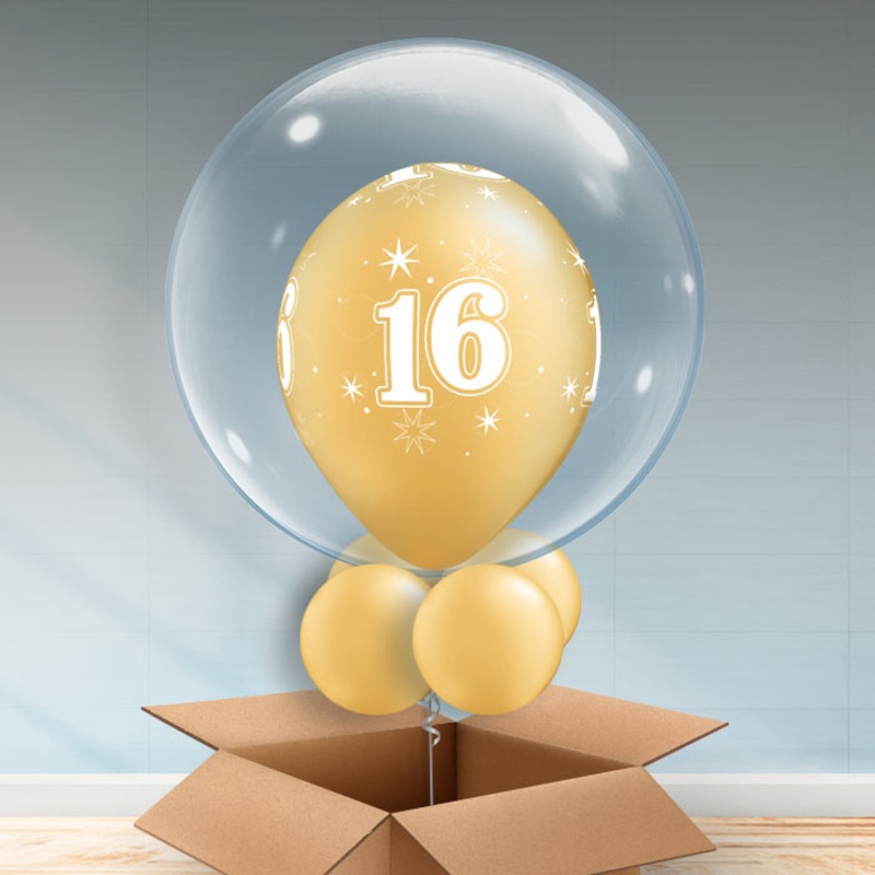Personalisable Gold 16th Birthday Bubble Balloon