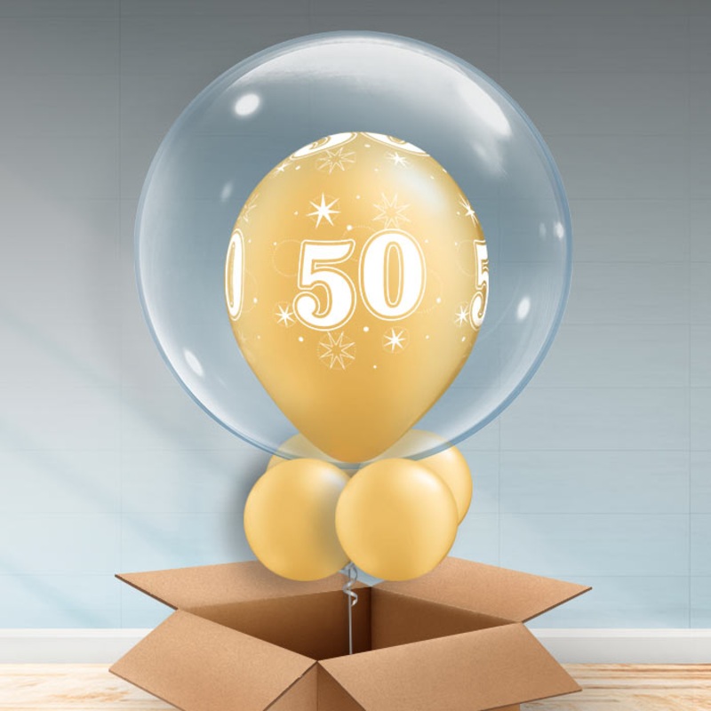 Personalisable Gold 50th Birthday Bubble Balloon