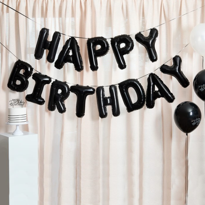 Black Happy Birthday Foil Balloon Garland