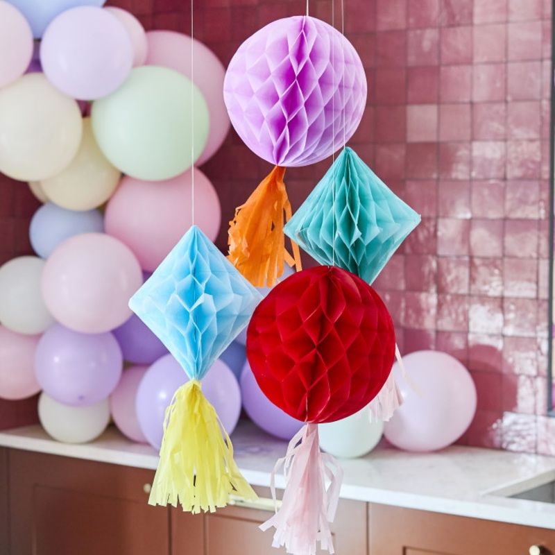 Bright Banquet Tassel Honeycomb Decorations - Pack of 4