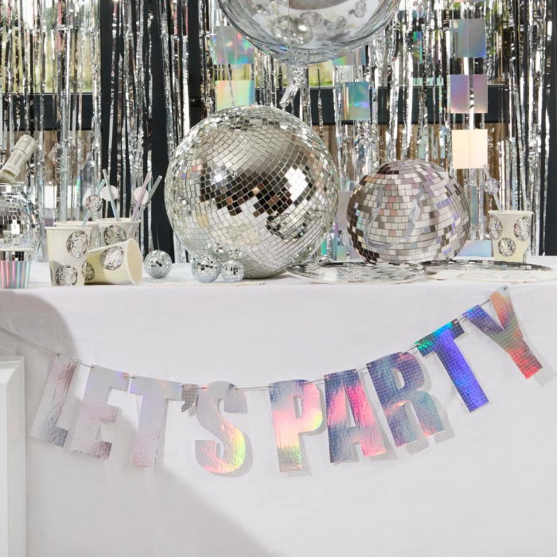 Iridescent 'Let's Party' Disco Party Banner 2 metres
