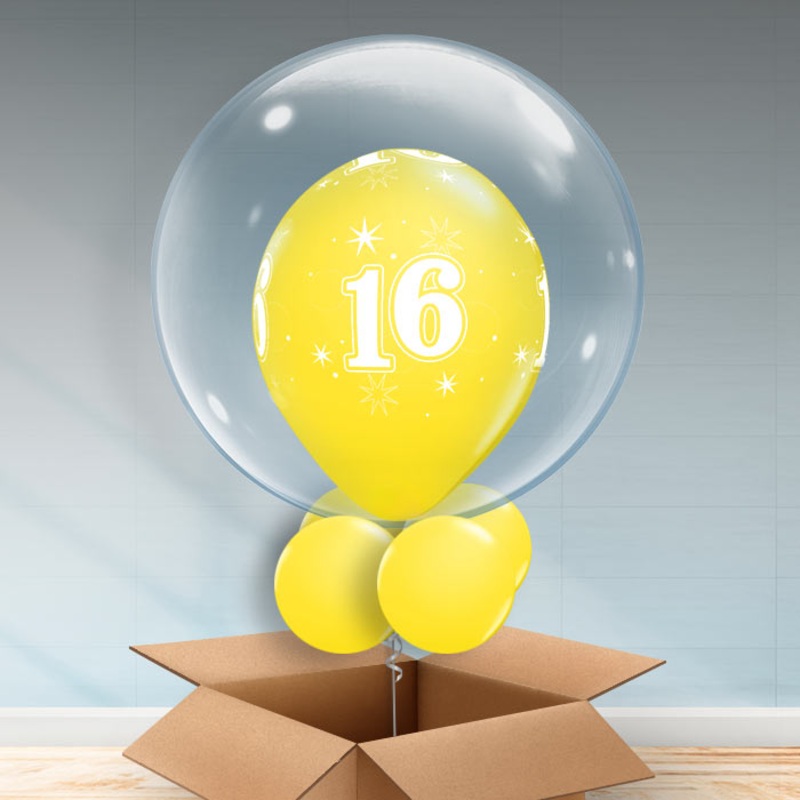 Personalisable Yellow 16th Birthday Bubble Balloon