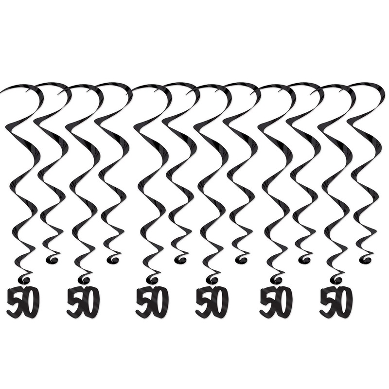 72 Pack Beistle 50th Birthday Party Whirls- Black