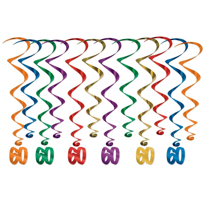 72 Pack Beistle 60th Birthday Party Whirls- Multicolor