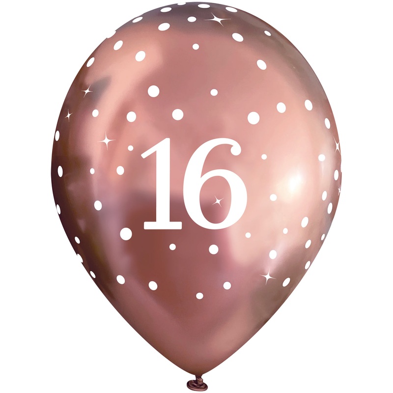 Fizz Rose Gold 16th Birthday Latex Balloons Pack of 6