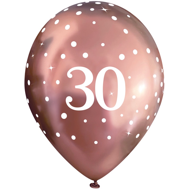 Fizz Rose Gold 30th Birthday Latex Balloons Pack of 6