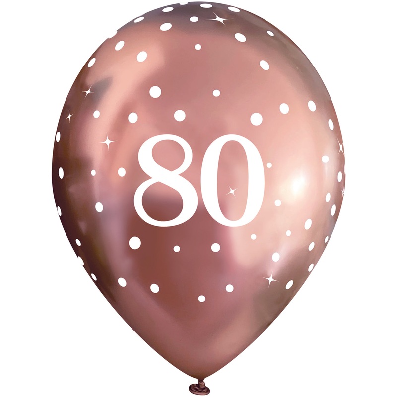 Fizz Rose Gold 80th Birthday Latex Balloons Pack of 6