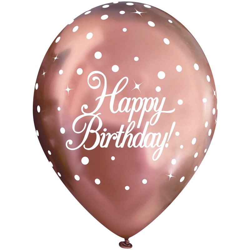 Fizz Rose Gold Happy Birthday Latex Balloons Pack of 6