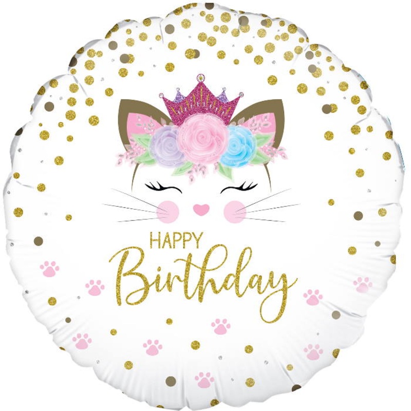 Floral Kitten Happy Birthday Foil Balloon
