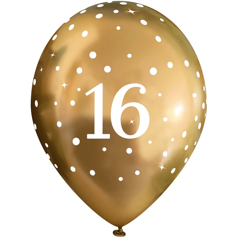 Gold 16th Birthday Latex Balloons Pack of 6